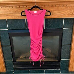 Hot Pink Ribbed Midi Dress with Side Ties